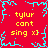 Red background with cyan pixelated snowflake border and yellow text repeating 'tylur cant sing xJ' in four quadrants.