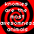 Four identical red and black spiral patterns with white text reading 'knomies are the most awesomness animals' arranged in a on a solid black background