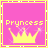 Pixelated pink square icon with yellow border, displaying 'Pryncess' text above a yellow crown graphic with sparkles.