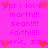 Pixelated pink background with repeated text and heart symbols in red, purple, and orange hues.