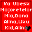 Red square icon with white pixelated text listing names and a black heart symbol, showing animation changes in the bottom-right corner across frames.