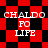 Red and black checkered background with white text 'CHALDO FO LIFE' repeated across four quadrants, transitioning from square to diamond pattern.