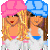 Animated contact sheet of a friendship-themed buddy icon featuring cartoon girls, crutches, and BFF text in pink/blue color schemes.