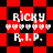 Pixelated red and black checkered background with white text reading "RICKY" above six heart symbols and "R.I.P." below.