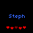 Blue text 'Steph' above red heart symbols on black background, with two variations of heart arrangement.