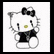Static pixelated cartoon icon of a white cat-like character with black bow, yellow nose, and dark clothing against white background.