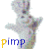 Animated sequence of a cartoon character with light gray fur, dark eyes, and purple nose making repeated upward arm movements against white background.