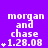 Purple background with white pixelated text reading 'morgan and chase' above a date, each containing one to four asterisks in the top-left corner