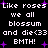 Pixelated text repeats 'Like roses we all blossom and die<33 BMTH!' with purple starbursts on black background.