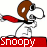 A 4x4 contact sheet of a pixelated Snoopy character in an aviator outfit with red scarf, repeated across all frames with alternating text banners below each instance.