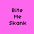 Four identical pixelated text arranged in a on solid pink backgrounds, each displaying 'Bite Me Skank' in black block letters