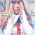 Pixelated image of a person with long brown hair wearing white clothing and holding a red-tipped object against a light background.