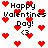 Pixelated red hearts and black text reading 'Happy Valentines Day!' with a heart-eyes emoticon on white background.