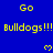 Blue background with yellow text repeating 'Go Bulldogs!!!' and pixelated heart symbols in a pattern
