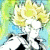 Animated sequence of a character with spiky yellow hair and white clothing against a green and blue background, showing subtle pose changes.
