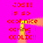 A bright pink background with red pixelated text reading "JOSIE is so cool,nice caring : COOLIO!!" repeated twice, with a yellow glowing outline effect.