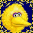 A 48x48 pixel animated contact sheet showing two identical frames of a yellow Sesame Street character with blue background and decorative border, each frame displaying the same static pose.
