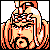 Pixelated static icon of a character with long blonde hair and an orange-and-white checkered headband against a gray background.