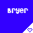 Blue background with repeated white text 'bryer' and triangular icons containing heart symbols.