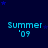 Dark blue background with scattered small light blue stars, repeated 'Summer '09' text in cyan pixelated font across the