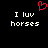 Red pixelated heart symbol above white text reading "I luv horses" on black background, displayed in two identical side-by-side