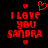 Red pixelated text 'I LOVE YOU SANDRA' on black background with four red hearts, one heart animated as a hollow outline in the top center.