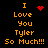 Black background with orange text reading "I Love You Tyler So Much!!!" and red pixelated symbols changing across frames.
