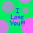 Green background with overlapping pink and purple circles, blue text "I Love You!!!" in four corners.