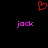 Red pixelated heart symbol above two identical pink text 'jock' labels on black background.