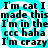 Static image with cyan and white spiral background and repeated black text reading "I'm cat I I'm cat I made this made this I'm in the I'm in the ccc haha ccc haha I'm crazy I'm crazy".