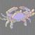 Pixelated crab icon with light purple body and yellow-orange limbs on gray checkered background, next to green text reading 'Original Icons .com' in bright green pixel font.