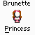 Pixelated icon of a character with brown hair, pink bow, and pink-accented outfit, flanked by 'Brunette' and 'Princess' text.