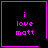 Four identical black square with pink borders display 'i love matt' text, each has a distinct small symbol in the corner