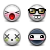 Four pixelated circular icons arranged in a 2x2 grid, each depicting stylized faces with distinct expressions and features against a solid gray background.