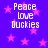 Purple background with pink stars and white text reading Peace Love Duckies repeated four times in a