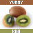Animated contact sheet showing two frames of a kiwi fruit icon with text banners, featuring brown and green color schemes on white backgrounds.