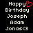 Pixelated birthday message with red heart symbol, white text on black background, two identical side-by-side layouts.