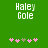 Green background with white text 'Haley Gole' and five pink plus signs, one brown plus sign in the middle.
