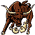 Pixelated brown creature with large curved tusks, multiple legs, and a segmented body standing against a white background.