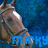 Brown horse head with bridle against blue background, blue text 'miky' overlaid, pixelated style.