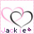 Two side-by-side pixelated heart icons with 'Jackie' text and a flower symbol, differing in color scheme.
