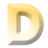 A static contact sheet showing two frames of an animated icon with a large yellow 3D letter D on the left and scattered gray pixelated shapes on the right against a white background.