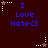 Dark red background with blue text reading "I Love Nate<3" and white star icons with dotted trails in four corners, alternating between white and brown star colors.