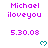 Pixelated text and heart symbols in purple and teal on white background with gray bottom-right corner.