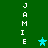 Vertical white text 'JAMIE' repeats on both sides of a green background with cyan stars appearing in sequence.