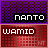 Pixelated of nine showing text variations with color changes on purple and red backgrounds