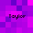 Pixelated purple and pink background with four instances of the text 'Taylor' in black pixelated font positioned at top-left, top-right, bottom-left, and bottom-right corners