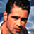Two side-by-side frames of a pixelated animated icon showing a man with short dark hair in close-up, first facing forward then turning right, against a blue and white background.