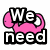 Pixelated icon with pink mustache, 'We need' text, peace symbol, 'in the', and 'World!!!' over two people.