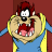 Pixelated cartoon character with red hair, blue shirt, and yellow accents against a solid maroon background.